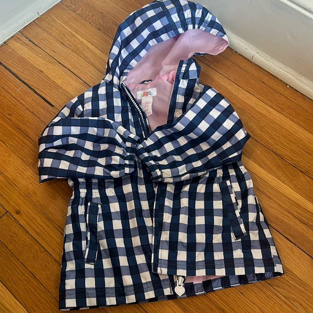 Blue gingham rain coat 2T